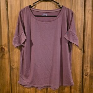 Columbia Blouse Top Womens Size M Mauve Pink Short Sleeve Round Neck Pullover